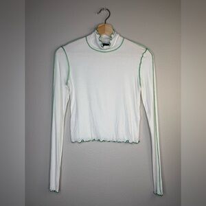 BP + Wildfang lettuce-edge ribbed mock-neck top in white/green